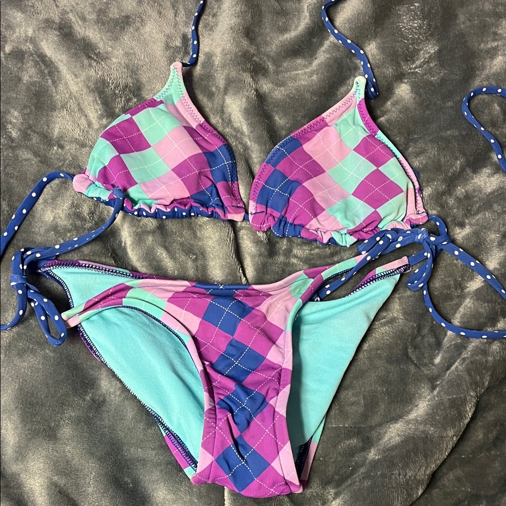 Beach Stop reversible plaid bikini